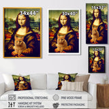 Mona Lisa With Brown Cat - Cat Framed Canvas Art