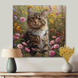 Cute Tiger Cat In Flower Field - Cat Home Decor Art