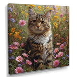 Cute Tiger Cat In Flower Field - Cat Home Decor Art
