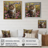 Cute Tiger Cat In Flower Field - Cat Home Decor Art