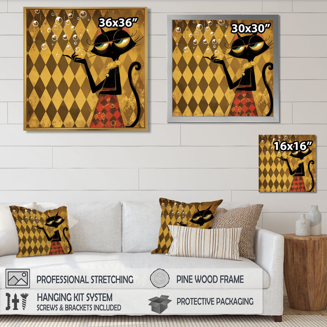 Retro Glam Cat Teasing - Cat Bedroom Wall Art