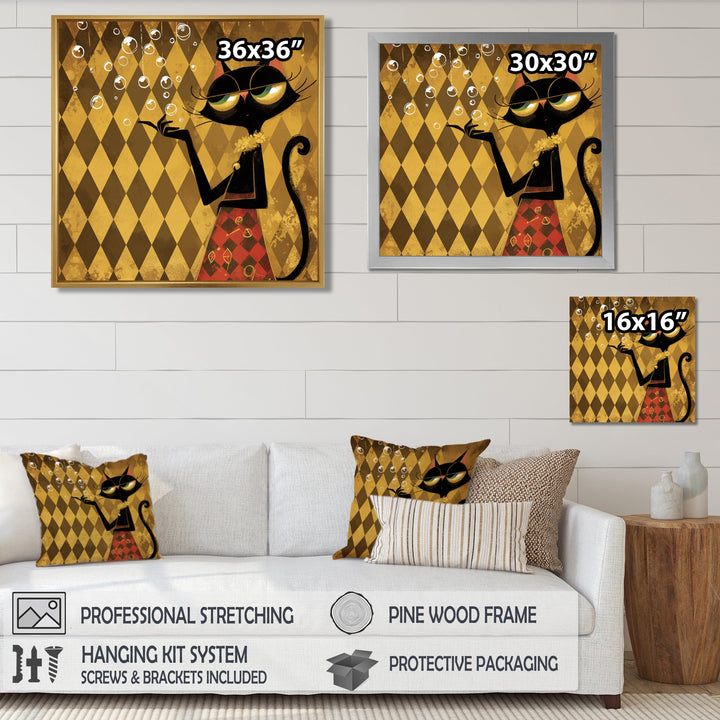 Retro Glam Cat Teasing - Cat Bedroom Wall Art