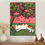 Cat Sleeping Under Cherry Blossom Tree - Cat Wall Decor