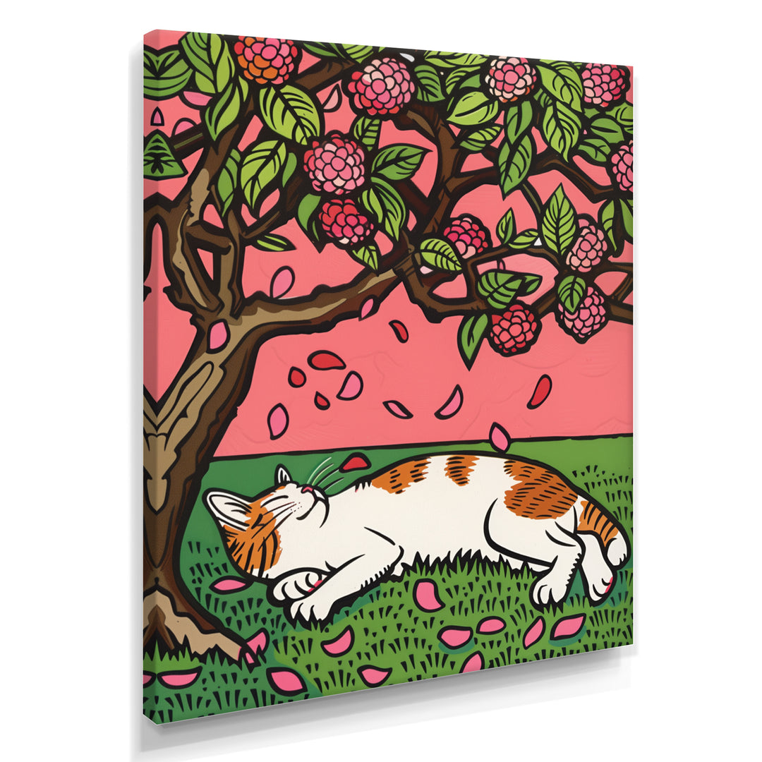 Cat Sleeping Under Cherry Blossom Tree - Cat Wall Decor