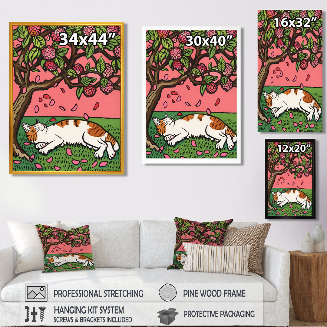 Cat Sleeping Under Cherry Blossom Tree - Cat Wall Decor