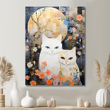 Cute White Cats Flower Full Moon - White Cat Wall Art