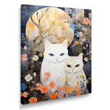 Cute White Cats Flower Full Moon - White Cat Wall Art