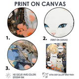 Cute White Cats Flower Full Moon - White Cat Wall Art