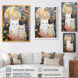 Cute White Cats Flower Full Moon - White Cat Wall Art