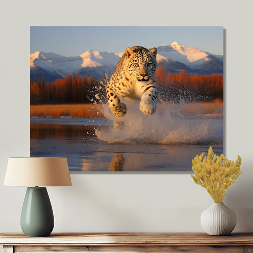 Cougar Running In The Mountain River - Cheetah Bedroom Wall Art