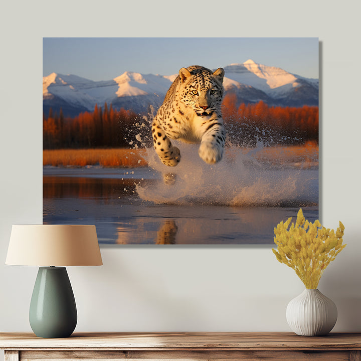 Cougar Running In The Mountain River - Cheetah Bedroom Wall Art