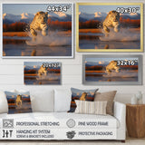 Cougar Running In The Mountain River - Cheetah Bedroom Wall Art