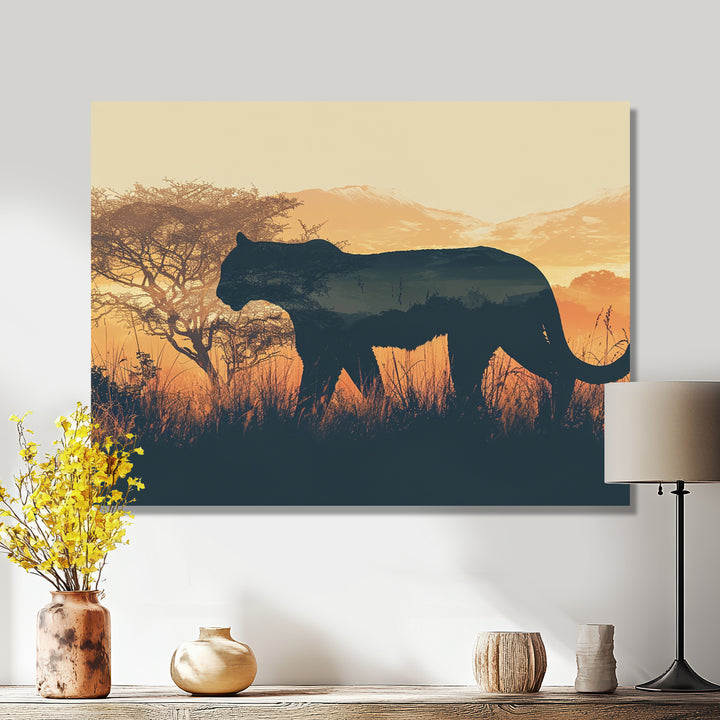 Cougar Silhouette In The Savanne - Cheetah Canvas Wall Art