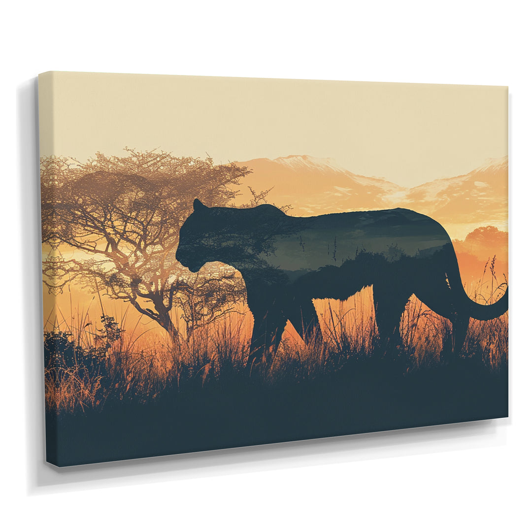 Cougar Silhouette In The Savanne - Cheetah Canvas Wall Art