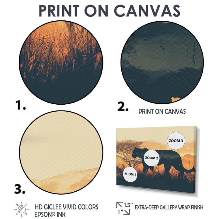 Cougar Silhouette In The Savanne - Cheetah Canvas Wall Art
