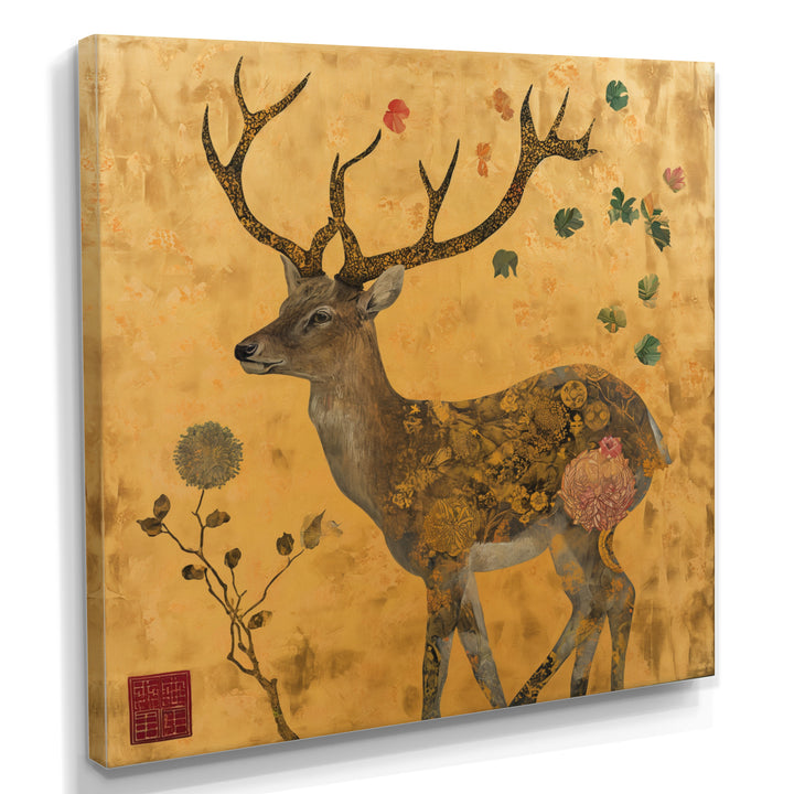 Majestic Dear Vintage Asian Gold - Deer Wall Art Prints