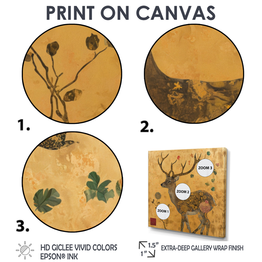 Majestic Dear Vintage Asian Gold - Deer Wall Art Prints