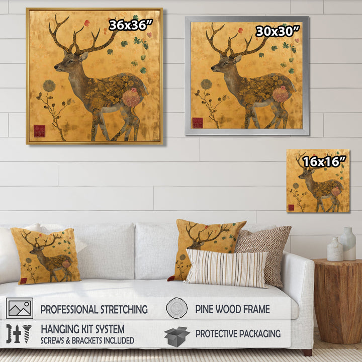 Majestic Dear Vintage Asian Gold - Deer Wall Art Prints
