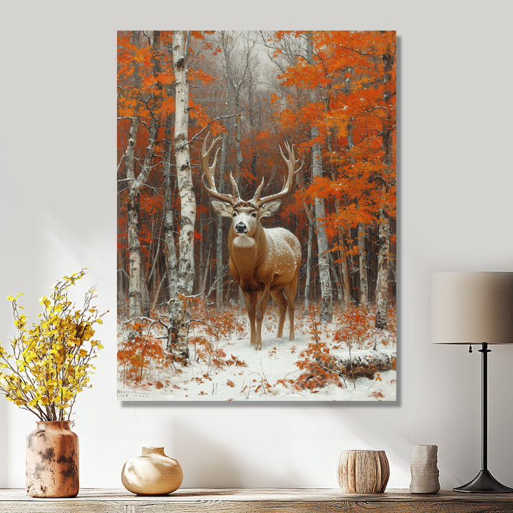 Deer With Antlers In Autumn Forest - Brown Deer Wall Art