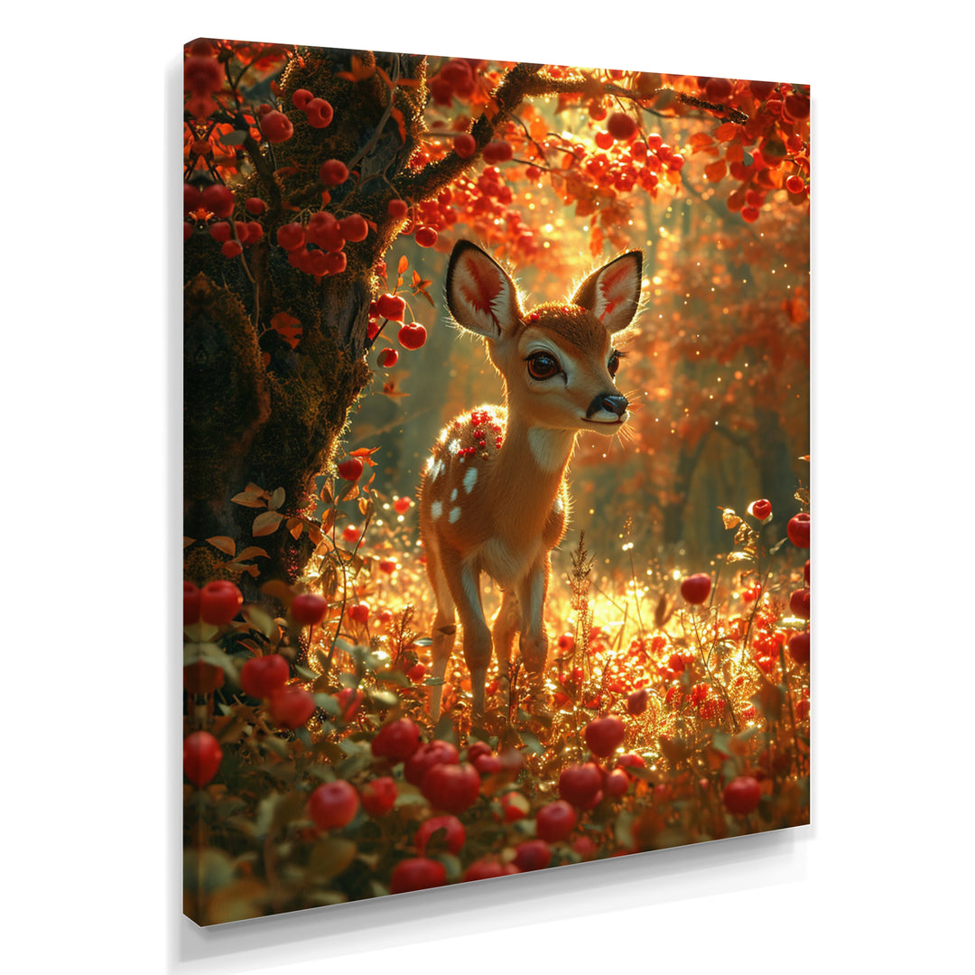 Adorable Baby Deer In Blossoming Forest - Brown Deer Wall Art
