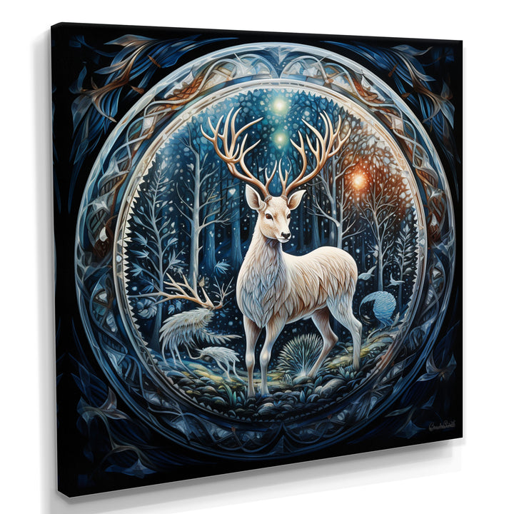Celestial Deer With Antlers In Enchanted Forest - Deer Home Decor Art