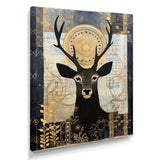 Deer Collage Botanical Gold - Deer Landscape Living Room Wall Art