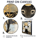Deer Collage Botanical Gold - Deer Landscape Living Room Wall Art