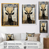 Deer Collage Botanical Gold - Deer Landscape Living Room Wall Art