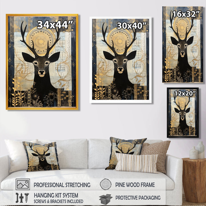 Deer Collage Botanical Gold - Deer Landscape Living Room Wall Art