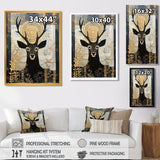 Deer Collage Botanical Gold - Deer Landscape Living Room Wall Art