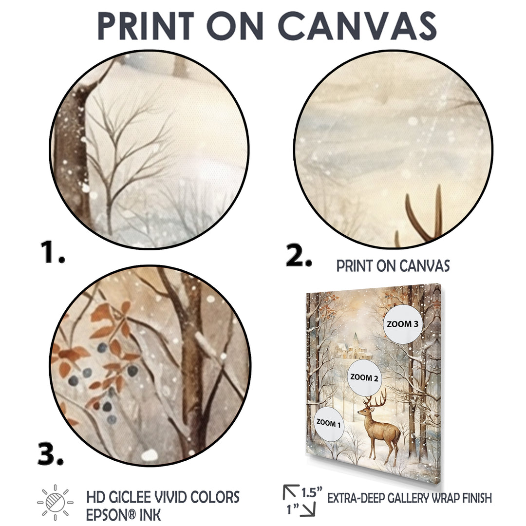 Christmas Deer In Winter Town Forest - Deer Landscape Bedroom Wall Art