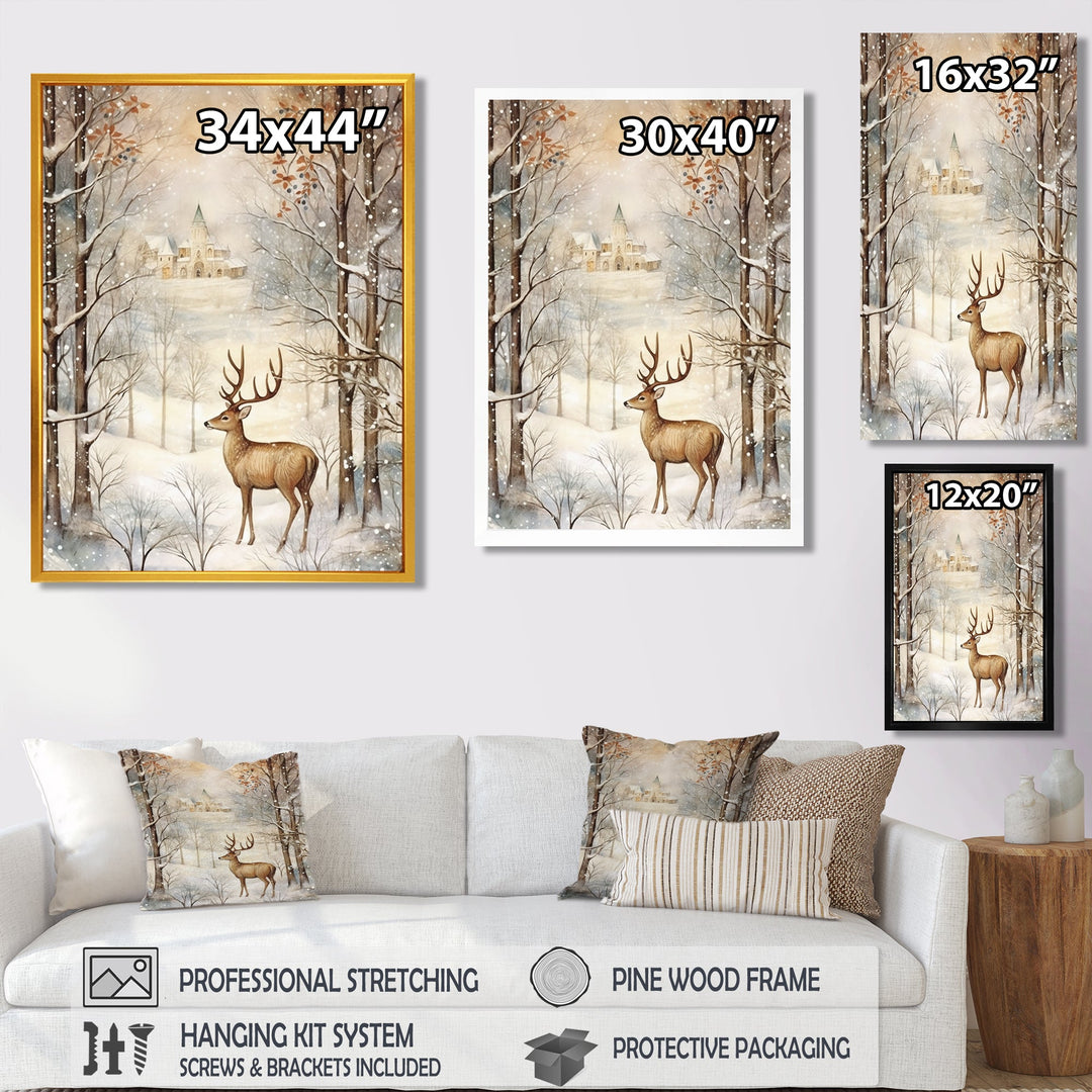 Christmas Deer In Winter Town Forest - Deer Landscape Bedroom Wall Art