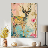 Vintage Boho Deer Flower Forest - Deer Canvas Wall Art