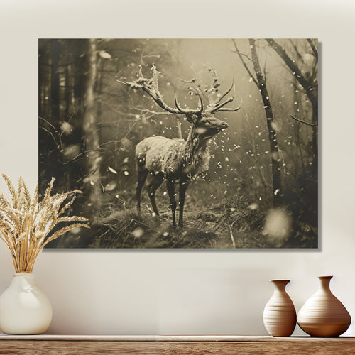 Wild Deer In Winter Forest - Deer Landscape Canvas Wall Art