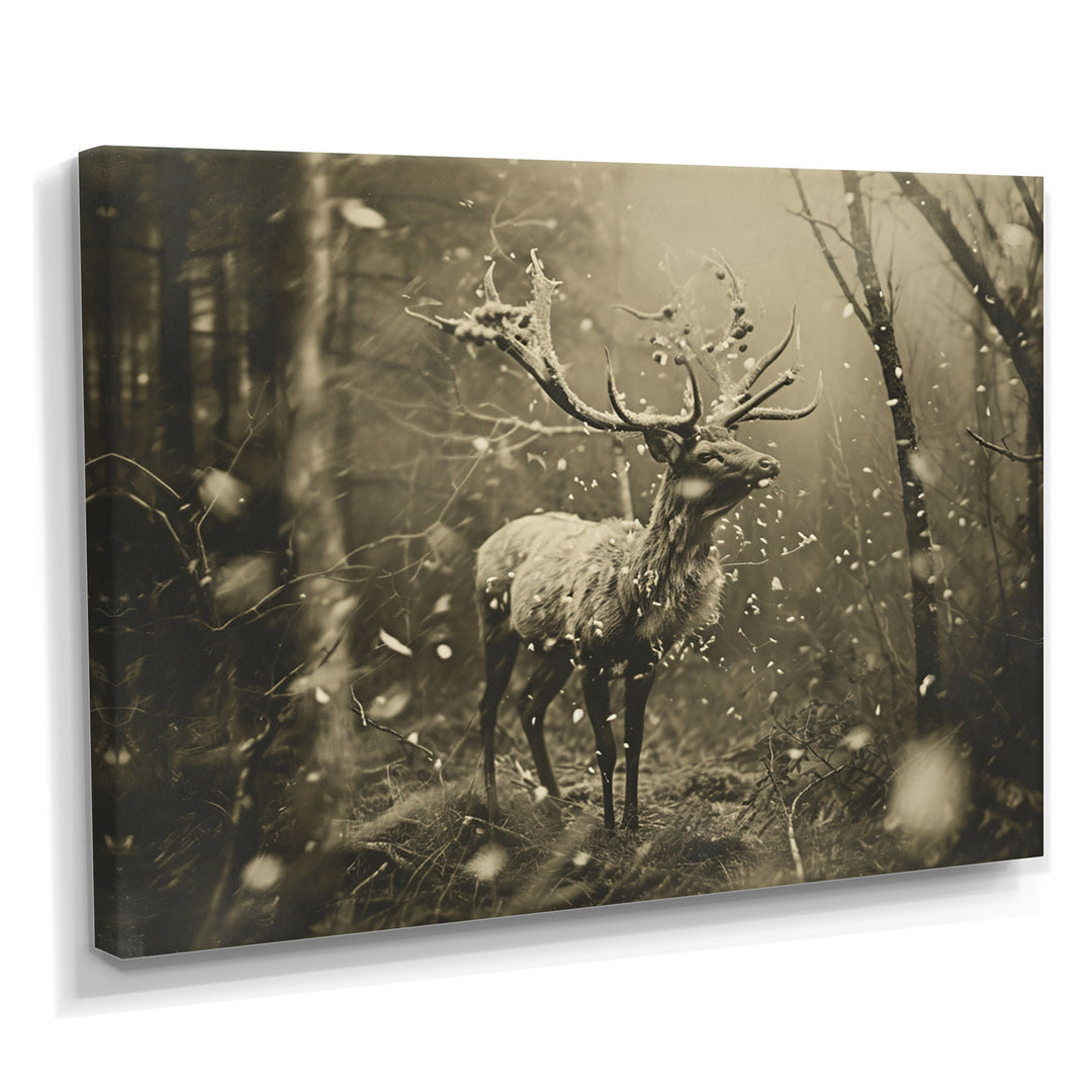 Wild Deer In Winter Forest - Deer Landscape Canvas Wall Art
