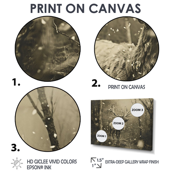 Wild Deer In Winter Forest - Deer Landscape Canvas Wall Art