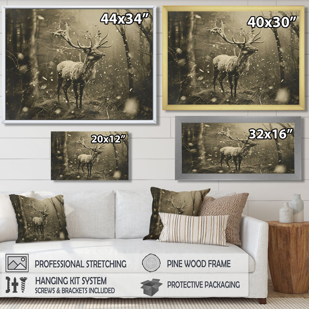 Wild Deer In Winter Forest - Deer Landscape Canvas Wall Art