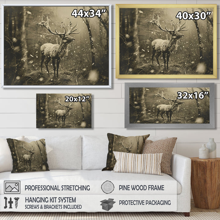 Wild Deer In Winter Forest - Deer Landscape Canvas Wall Art