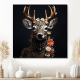 Glamorous Boho Deer With Flowers - Deer Wall Decor