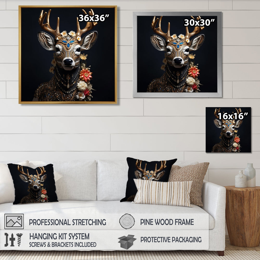 Glamorous Boho Deer With Flowers - Deer Wall Decor