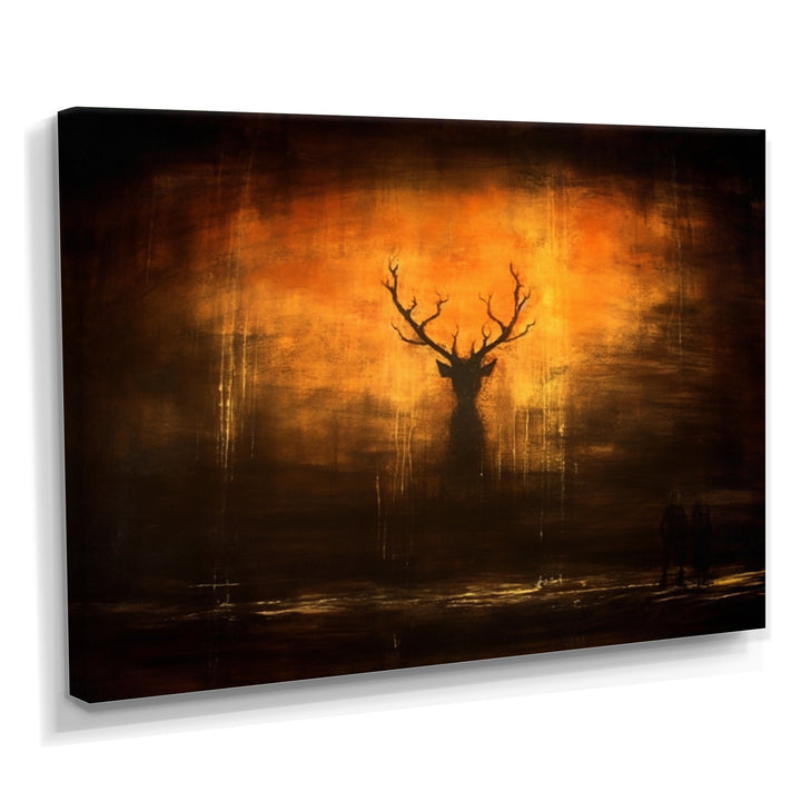 Deer Silhouette Emerging From Misty Forest - Deer Landscape Wall Art Prints