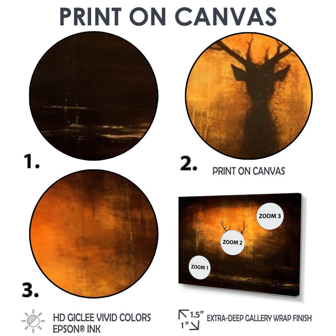Deer Silhouette Emerging From Misty Forest - Deer Landscape Wall Art Prints