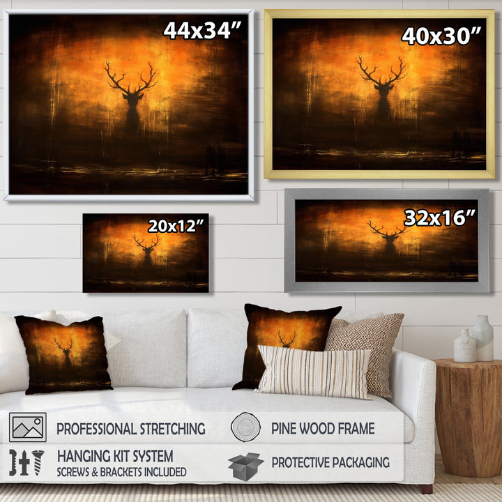Deer Silhouette Emerging From Misty Forest - Deer Landscape Wall Art Prints