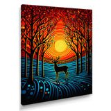 Christmas Deer In Winter Forest Sunset - Blue Deer Landscape Wall Art