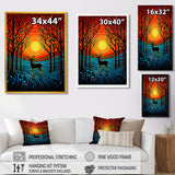 Christmas Deer In Winter Forest Sunset - Blue Deer Landscape Wall Art