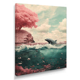 Dolphin In The Ocean By The Cherry Blossom Tree - Dolphin Framed Canvas Art