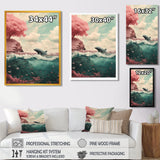 Dolphin In The Ocean By The Cherry Blossom Tree - Dolphin Framed Canvas Art