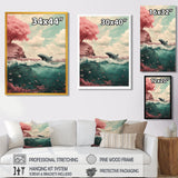 Dolphin In The Ocean By The Cherry Blossom Tree - Dolphin Framed Canvas Art