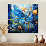 Blue Dragonfly Yellow Flowers - Dragonfly Bedroom Wall Art