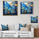 Blue Dragonfly Yellow Flowers - Dragonfly Bedroom Wall Art